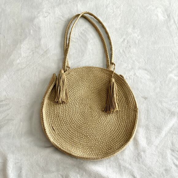 Magid Round Jute Tote Bag Shoulder Handbag Purse Shopper Boho Beach Straw Woven - Picture 2 of 10